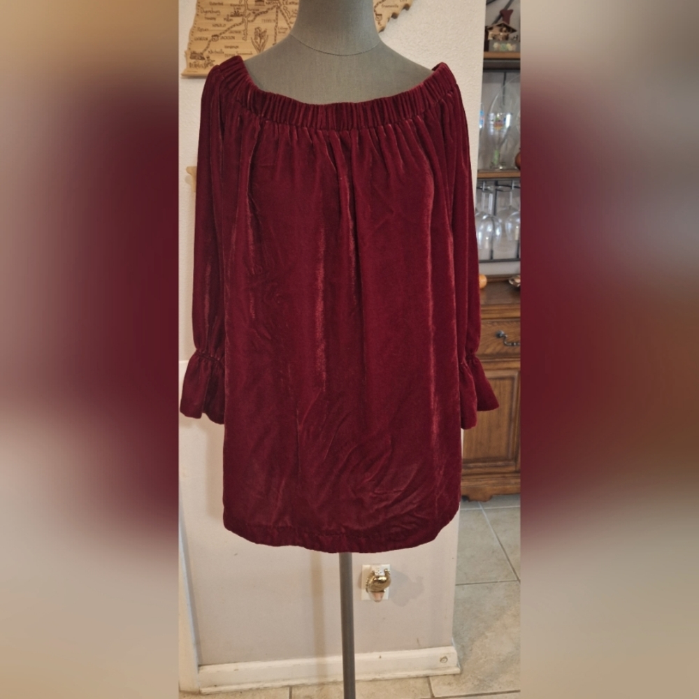 Burgundy velvet off the shoulder tunic